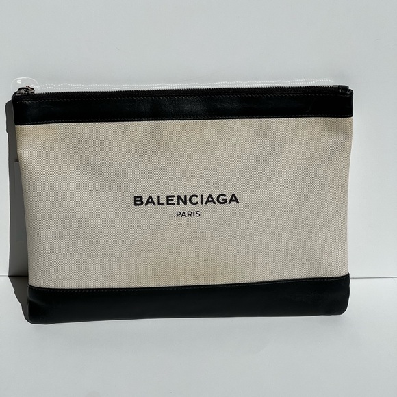 Balenciaga Canvas and Leather Zip Pouch Large in Black - Picture 2 of 9